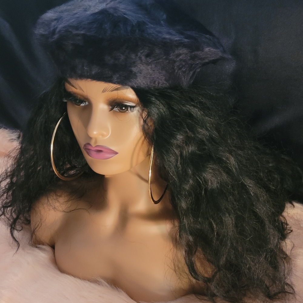 Black Fur Beret For Women
